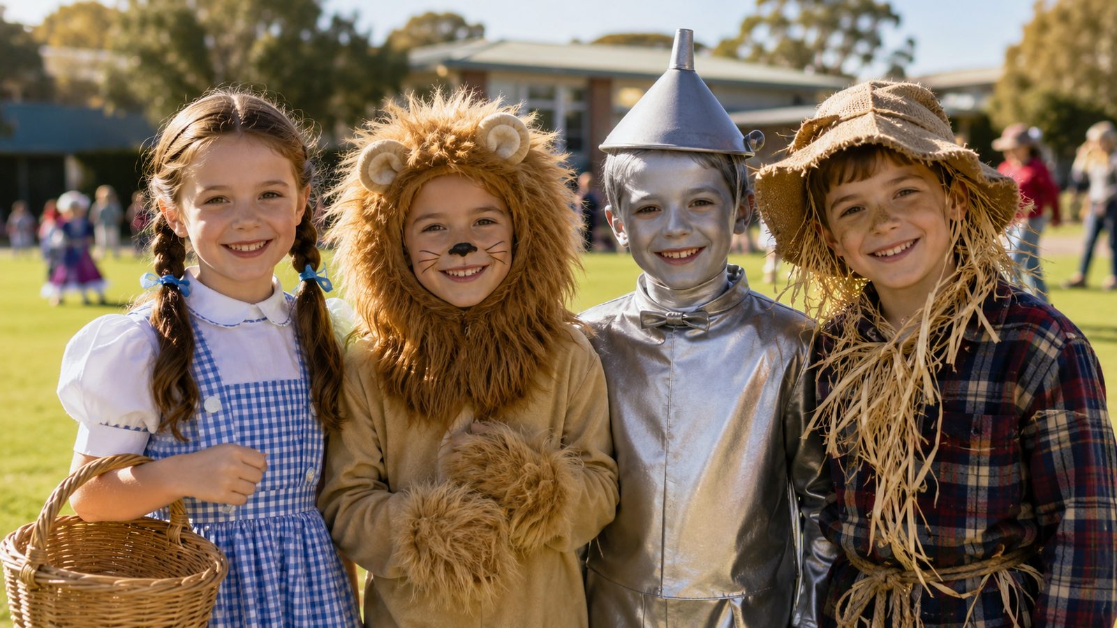 Wizard of Oz Book Week Costumes: Dorothy, Lion, Tin Man & Glinda