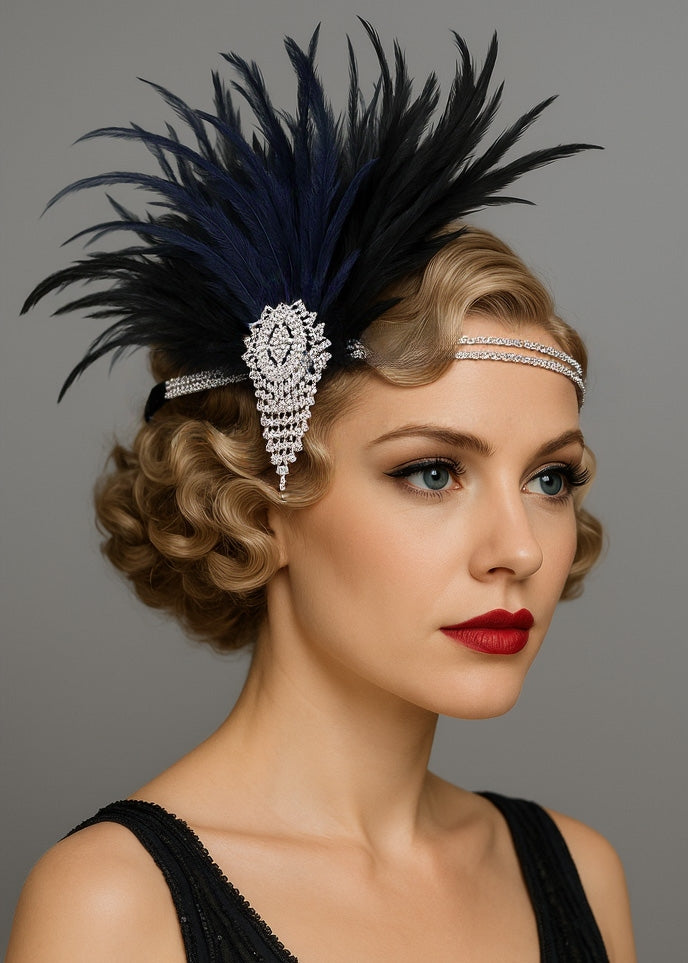 Adult 1920s Feathered Headband - Gatsby Flapper Fascinator Accessory
