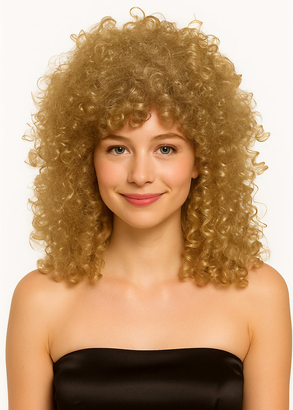 Adult 80s Wild Child Curly Blonde Wig - Retro Disco Pop Star Accessory