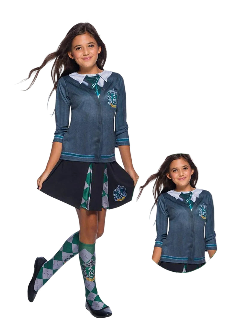Kids grey Slytherin school uniform top with printed tie and house crest