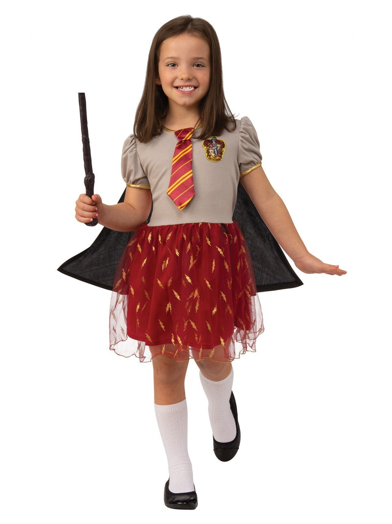 Kids Harry Potter Gryffindor tutu dress costume with gold lightning bolt print and house crest