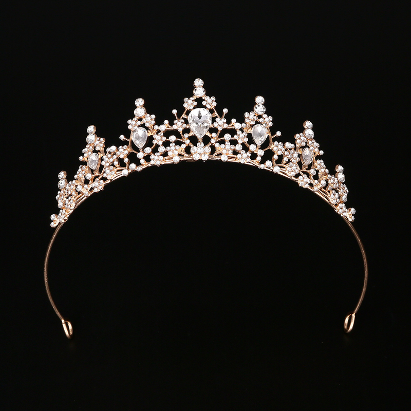 Gold princess tiara headband with clear teardrop centrepiece and sparkle accents