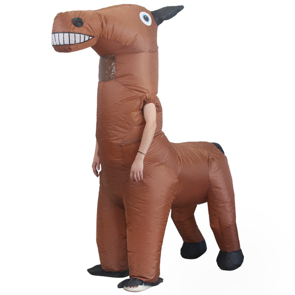 Adult inflatable horse costume full body brown standing horse with grinning face