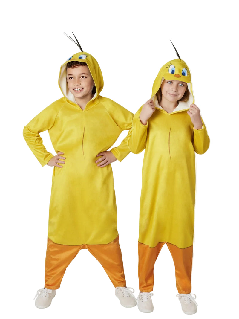 Kids Tweety Bird costume yellow hooded jumpsuit front view