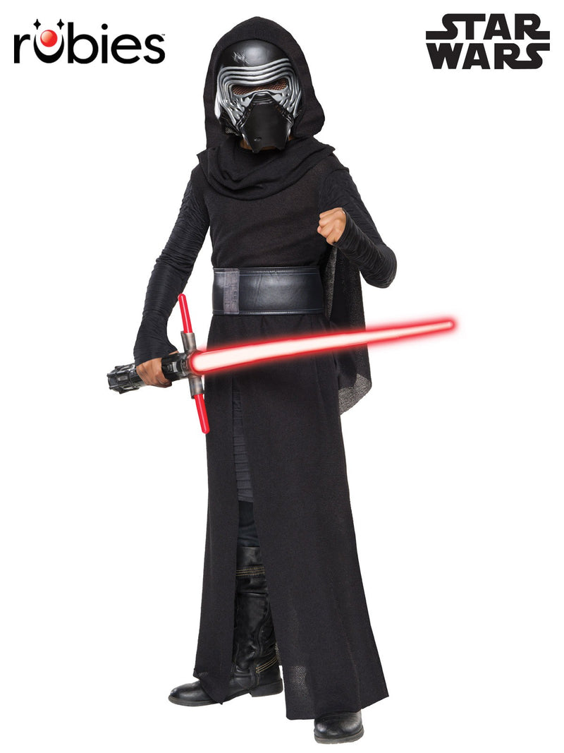 Adult Kylo Ren costume with full-length black hooded robe and sculpted mask
