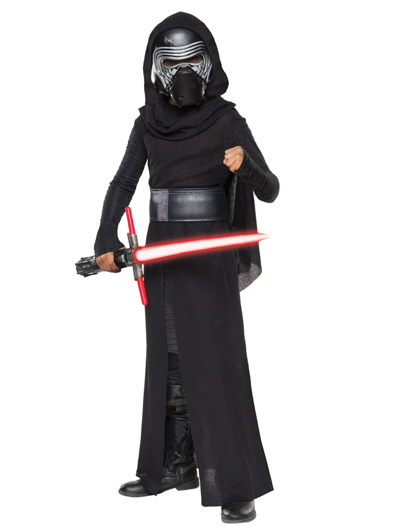 Adult Kylo Ren costume with full-length black hooded robe and sculpted mask