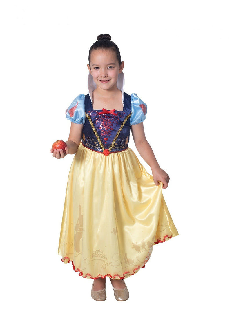 Kids Snow White deluxe princess dress with blue bodice, yellow skirt, and white collar
