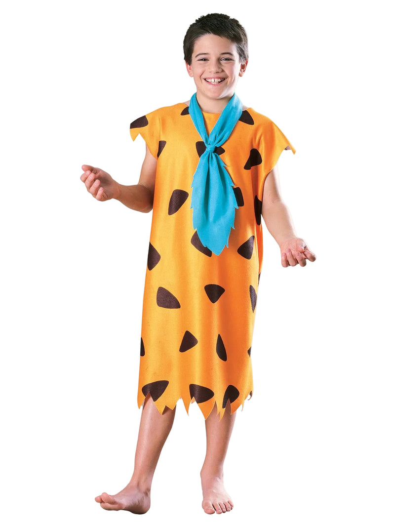 Kids Fred Flintstone Costume tunic with stone-spot print and turquoise neck tie
