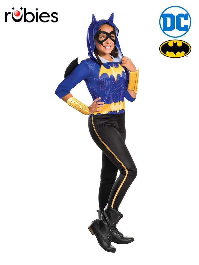 Kids Batgirl costume hooded jumpsuit with cape wings and utility belt