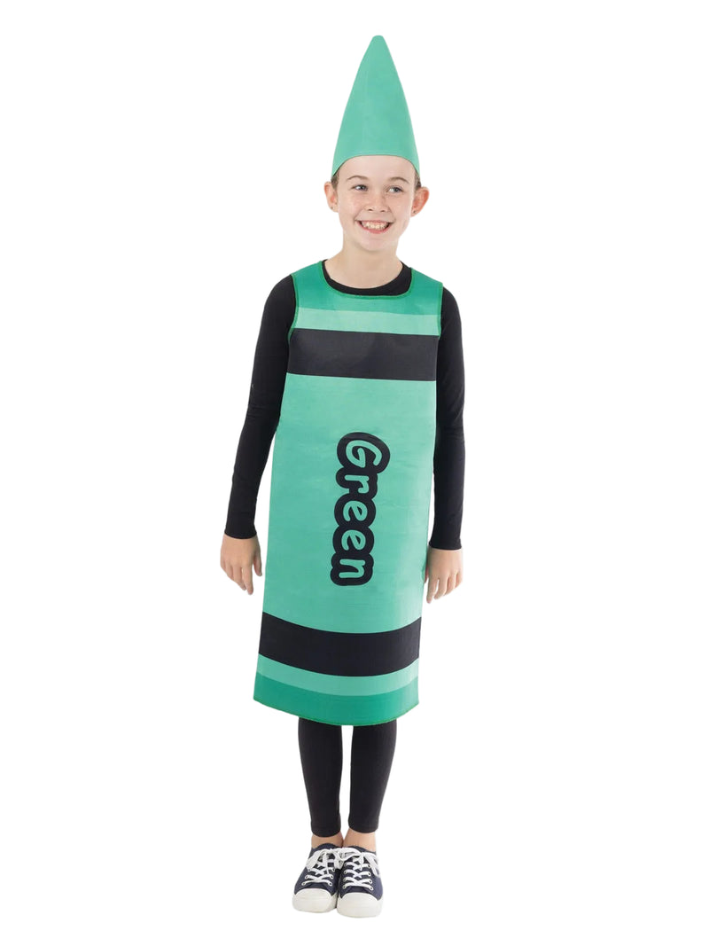 Kids Green Crayon Costume tabard with pointed hat
