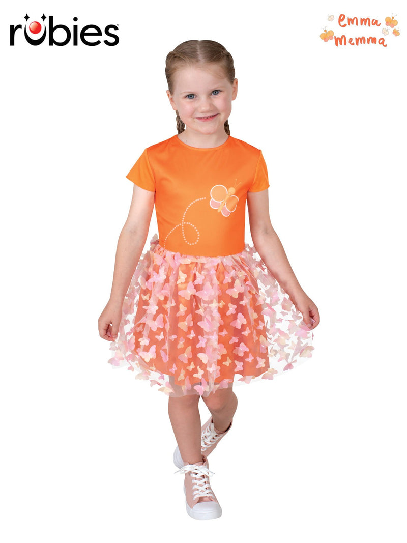 Kids Emma Memma orange dress with butterfly print bodice and pink tulle skirt