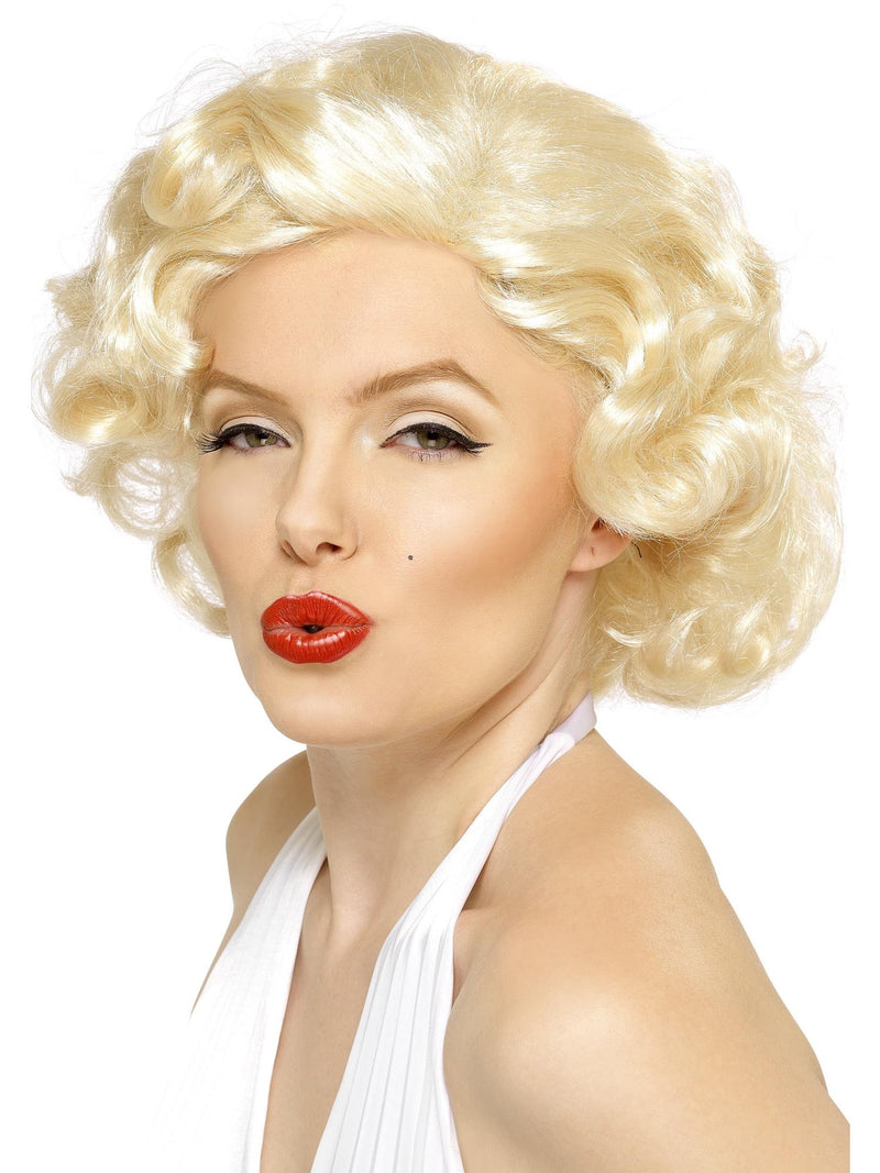 Adult Marilyn Monroe blonde bombshell wig with platinum curls and 50s waves
