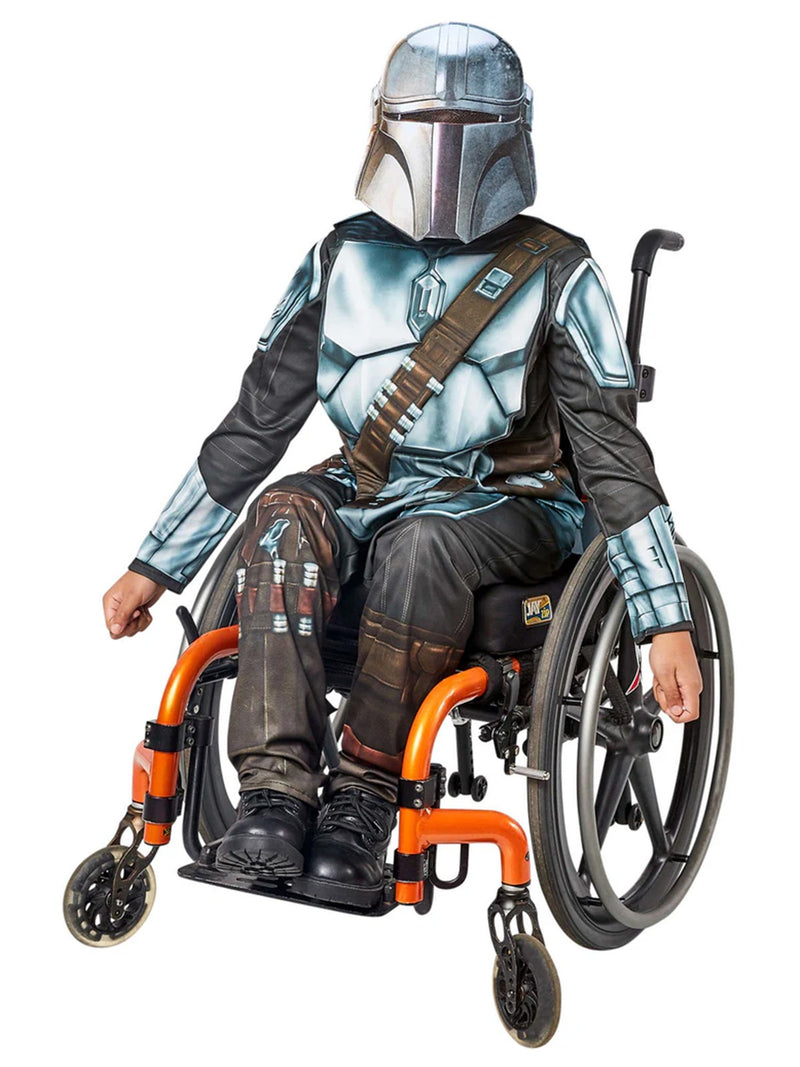 Adaptive Mandalorian costume showing rear velcro opening in pants for seated dressing