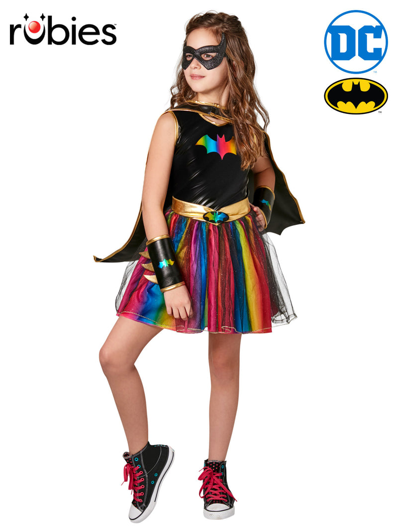 Kids Batgirl costume with rainbow tutu dress and cape