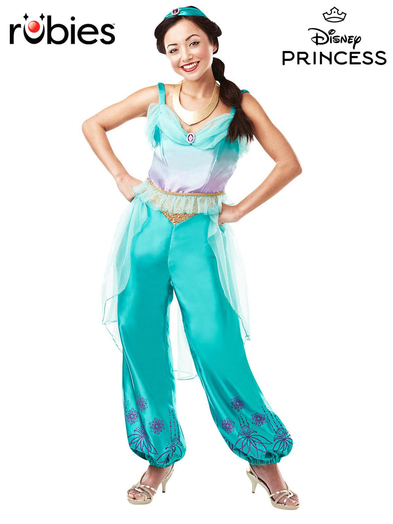 Womens Disney Princess Jasmine Costume with turquoise ombré bodice and harem pants