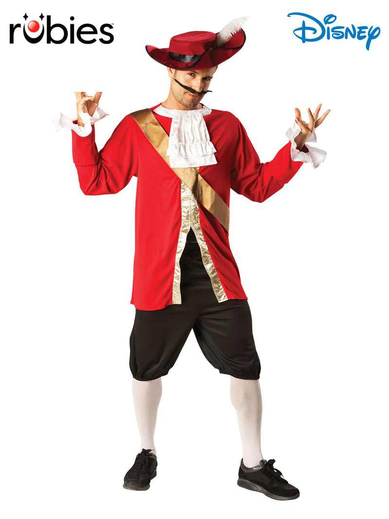Mens Captain Hook Costume - red coat with gold sash and ruffled white shirt
