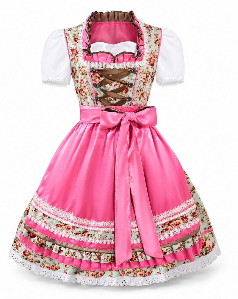 Womens Oktoberfest Dirndl Costume - Pink Floral Beer Maid Dress