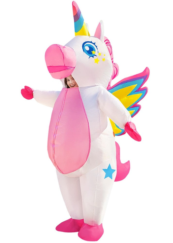 Adult Inflatable Unicorn Costume - Rainbow Fantasy Wings Fancy Dress