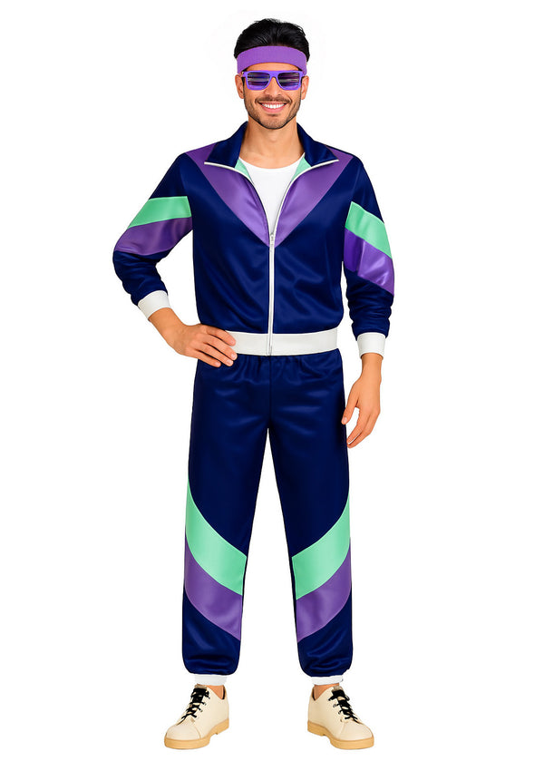 Mens 80s Shell Suit Costume - Retro Navy Tracksuit