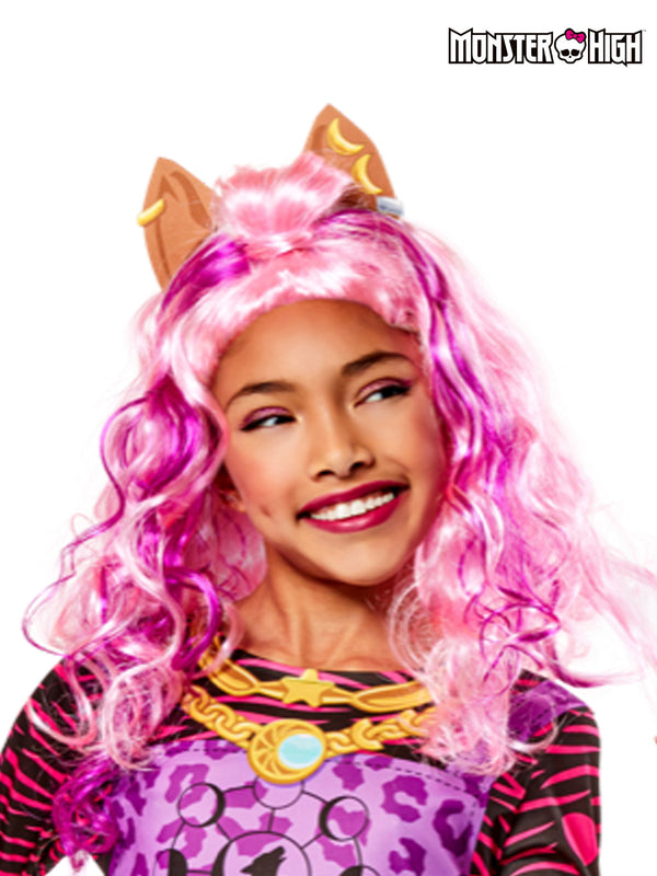 Kids Clawdeen Wolf Wig - Monster High Pink Werewolf Costume Accessory with Ears