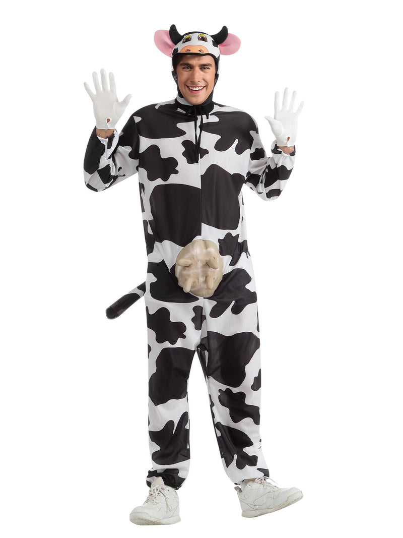 Adult Cow Costume - Black & White Farm Animal Jumpsuit with Udder