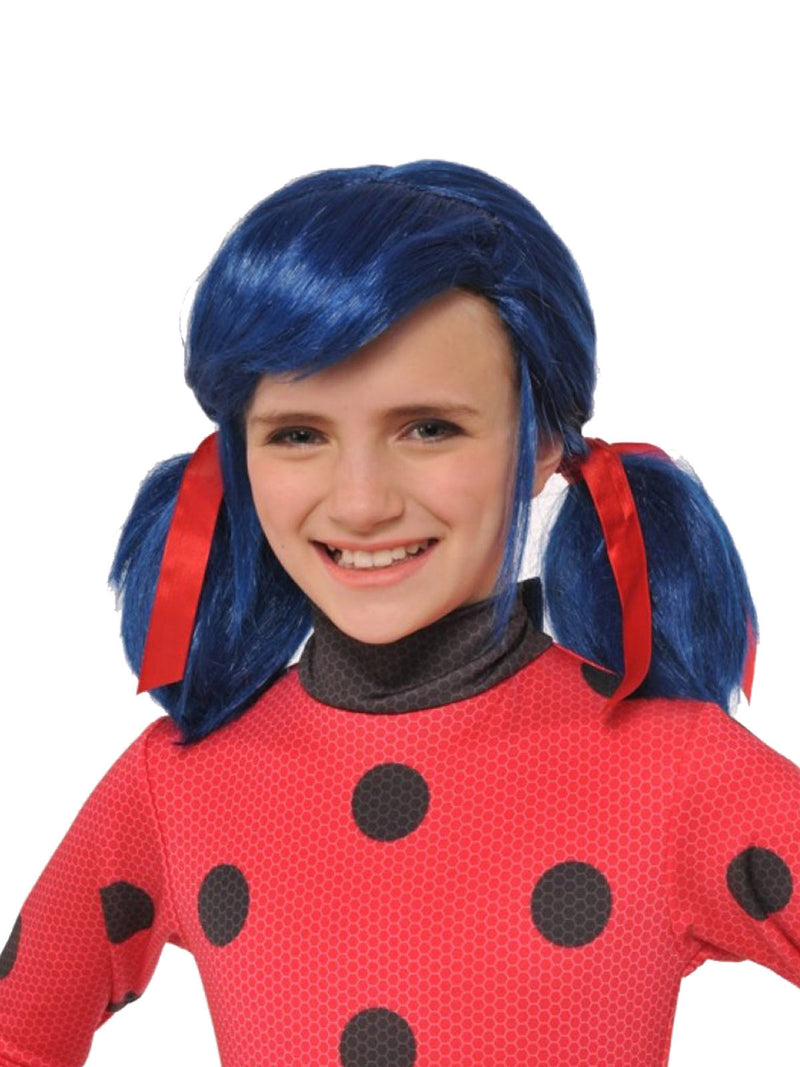 Kids Miraculous Ladybug Wig - Marinette Blue Pigtails with Red Ribbons