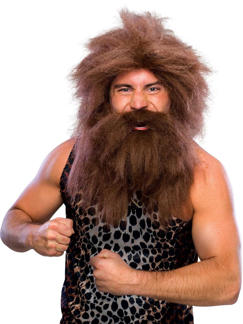 Adult Caveman Wig and Beard Set - Brown Stone Age Costume Accessory