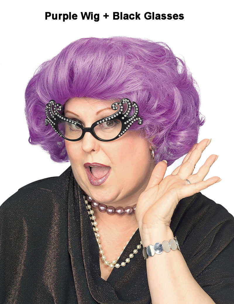 Adult Purple Dame Wig - Short Curly Theatrical Costume Accessory