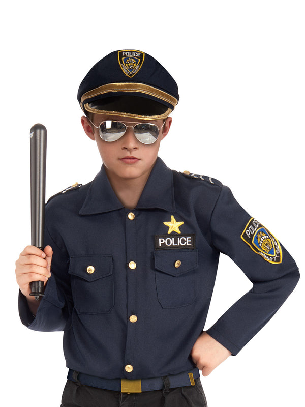 Kids Police Officer Costume Set - Navy Blue Cop Shirt & Cap