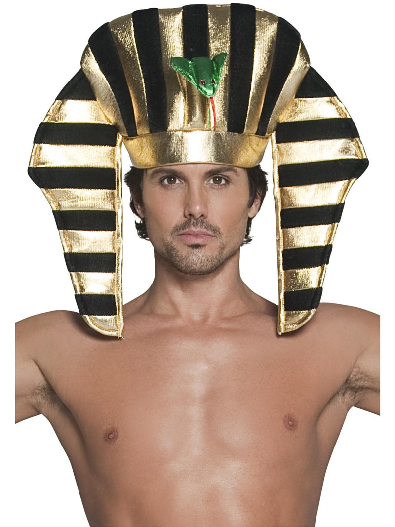 Adult Egyptian Pharaoh Headpiece - Gold & Black Striped Nemes Crown