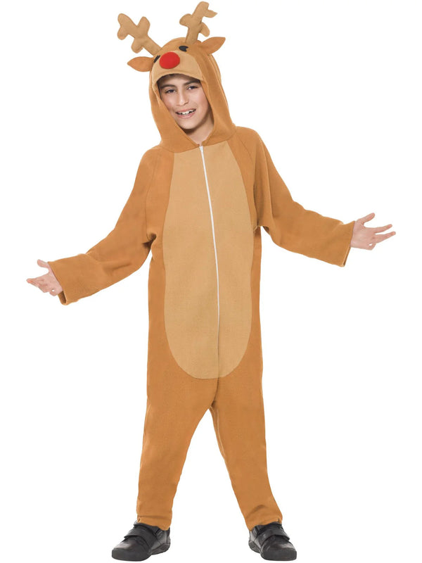 Kids Reindeer Costume - Christmas Hooded Jumpsuit with Antlers