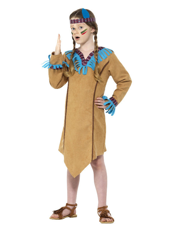 Kids Prairie Girl Costume - Frontier Dress with Feathered Headband