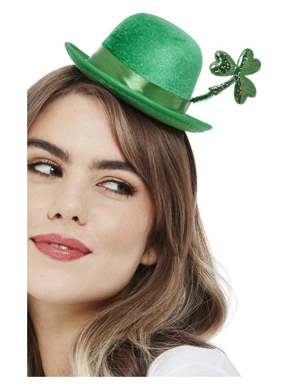 Adult Green Mini Bowler Hat on Headband - St Patrick's Day Shamrock Fascinator