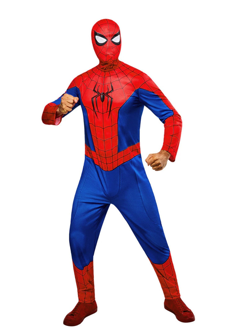 Marvel Spider-Man costume showing black spider emblem and web pattern detail