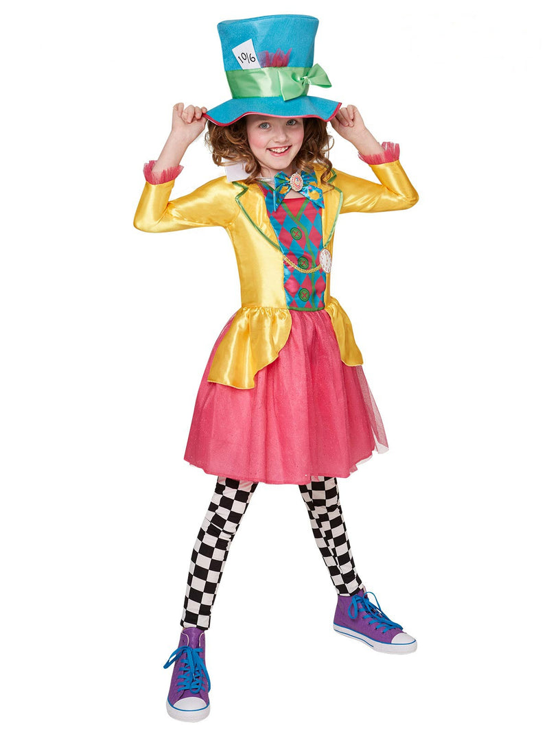 Girls Mad Hatter Costume - Alice Wonderland Book Week Dress & Hat