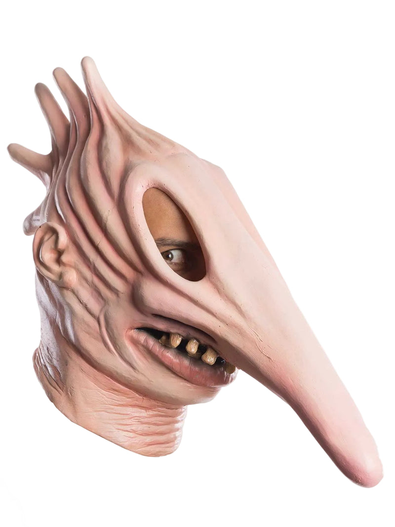Adult Beetlejuice Adam Maitland overhead latex mask showing distorted ghost face with elongated features