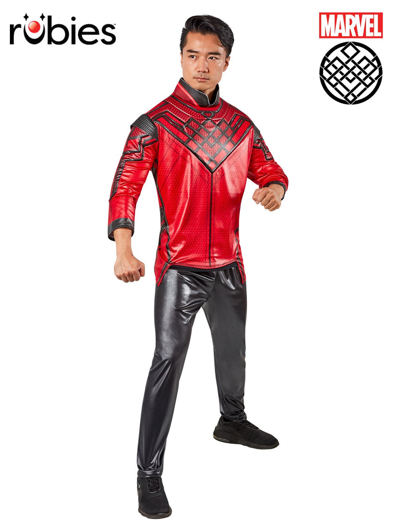 Adult Shang-Chi costume with red printed top and black pants