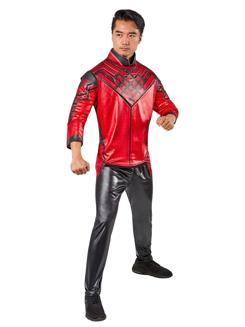Adult Shang-Chi costume with red printed top and black pants