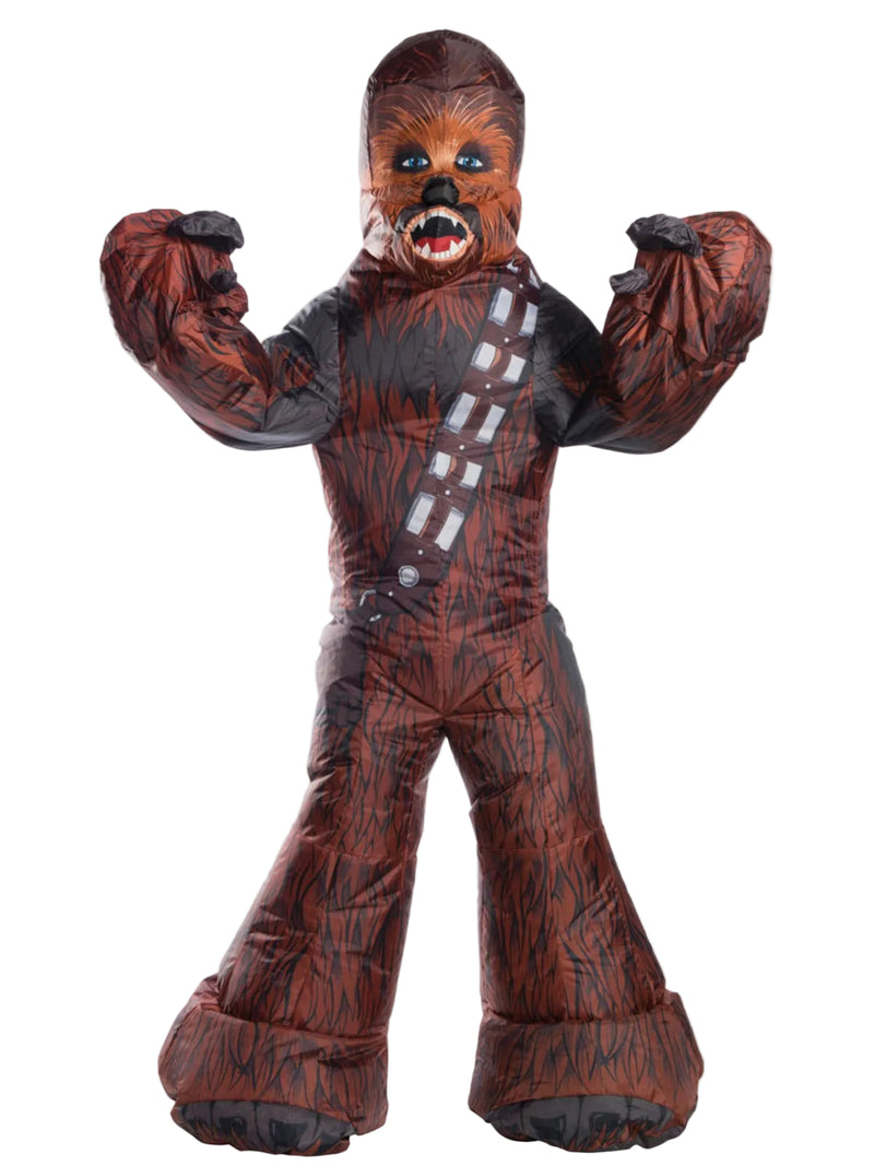 Adult Star Wars Chewbacca inflatable costume full body front view with bandolier and brown fur print
