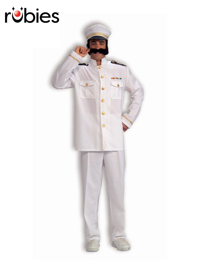 Adult Navy Captain Costume white naval officer uniform with gold trim and peaked cap