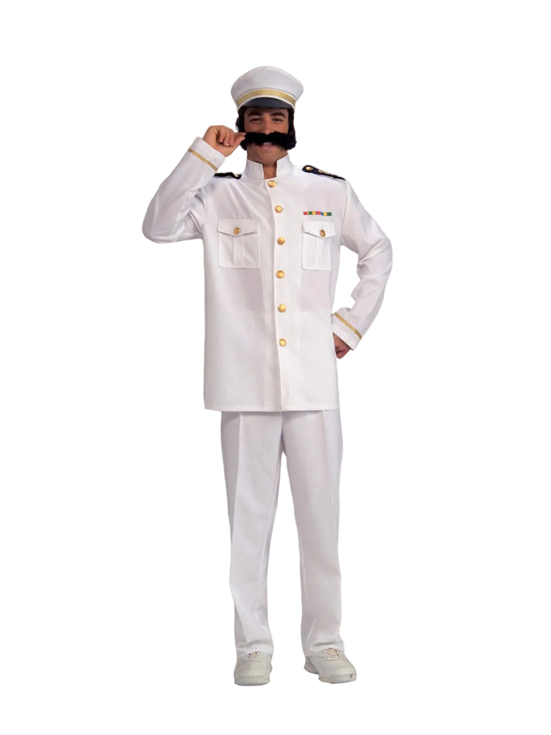 Adult Navy Captain Costume white naval officer uniform with gold trim and peaked cap