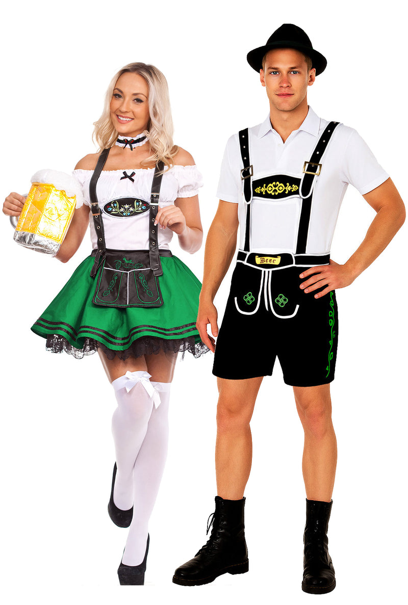 Adult Oktoberfest Couples Costume - Mens Lederhosen & Womens Dirndl