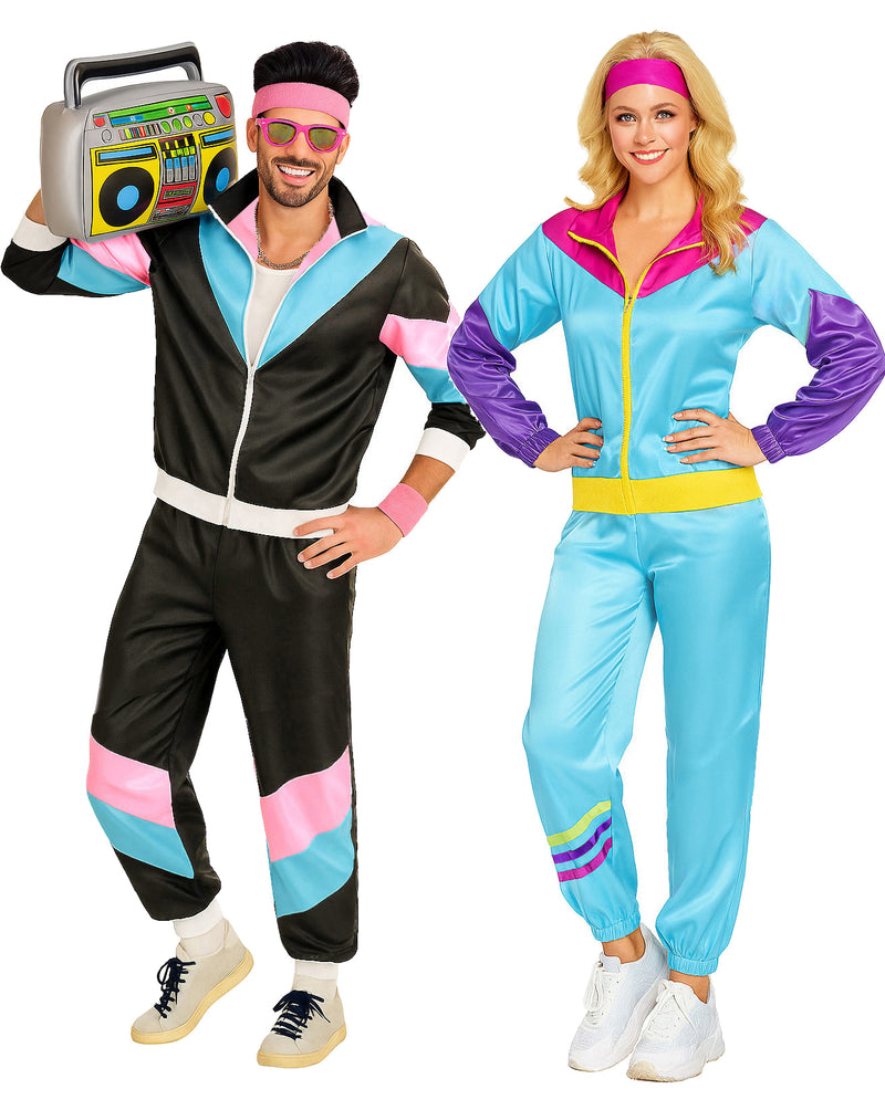 Adult 80s Shell Suit Couples Costume - Retro Tracksuit Set for Two