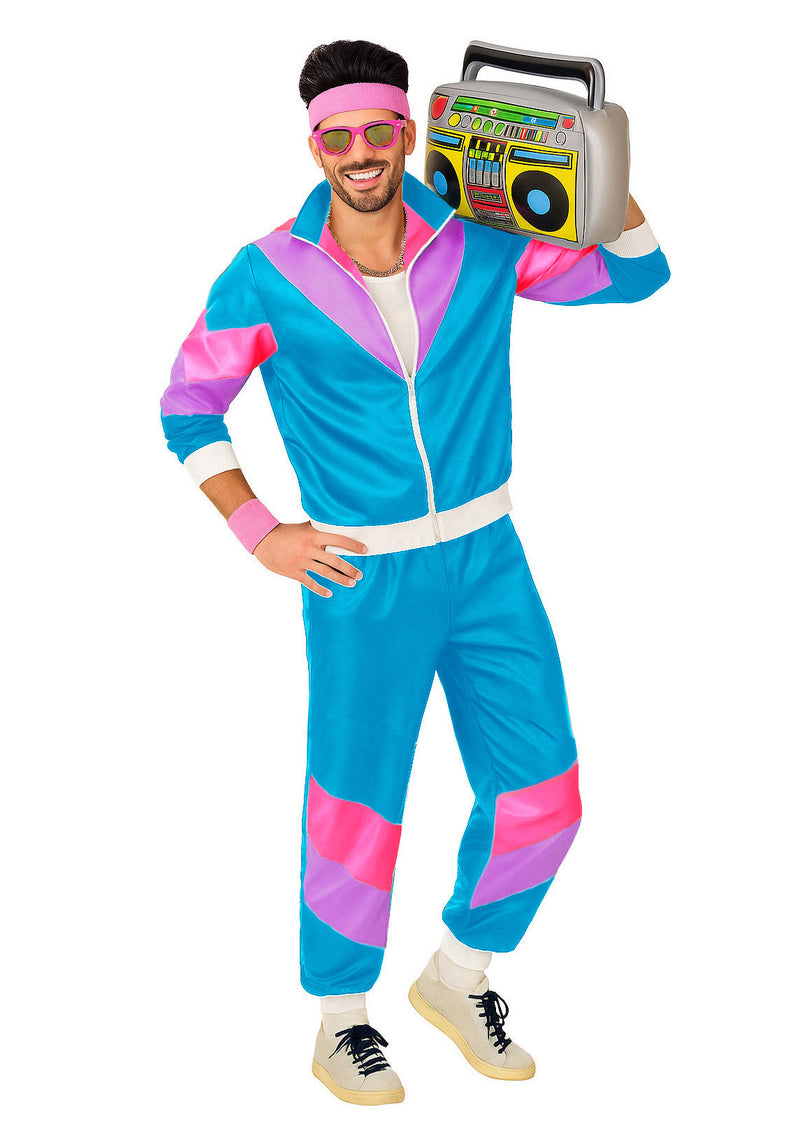 Mens 80s Shell Suit Costume - Retro Neon Tracksuit 2-Piece Set