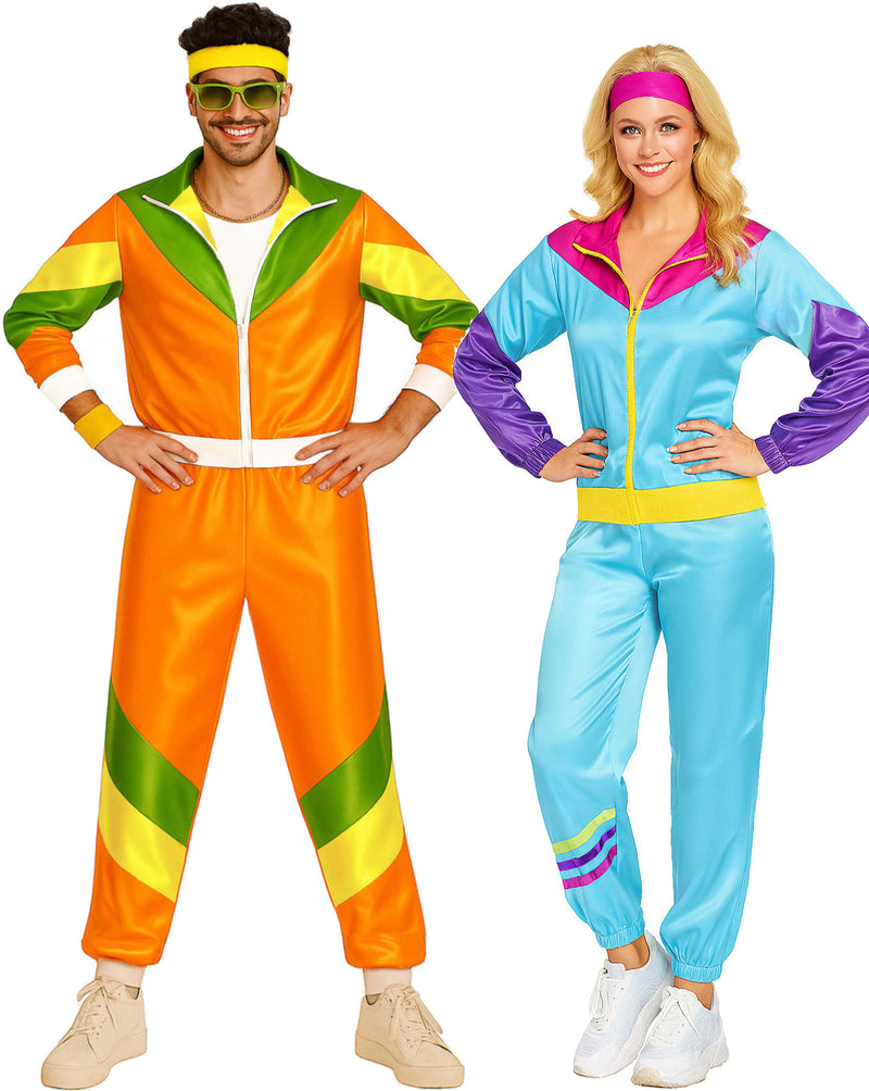 Adult 80s Shell Suit Couple Costume - His & Hers Retro Tracksuit Set