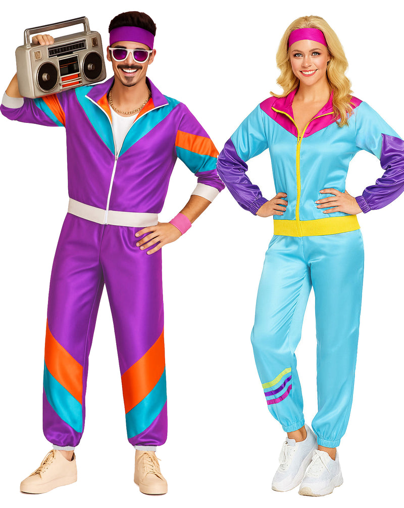 Mens and Womens 80s Shell Suit Costume - Retro Neon Tracksuit Set