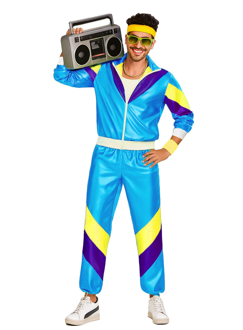 Mens 80s Shell Suit Costume - Retro Blue Tracksuit Outfit