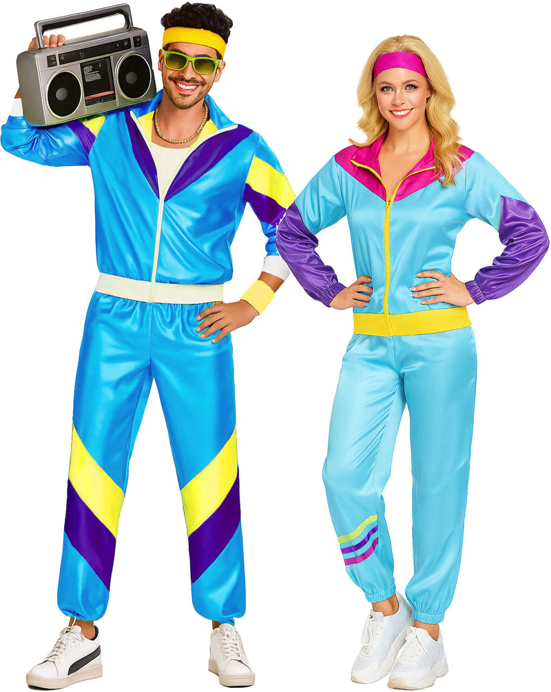 Adult 80s Shell Suit Couple Costume - Neon Tracksuit His & Hers Set