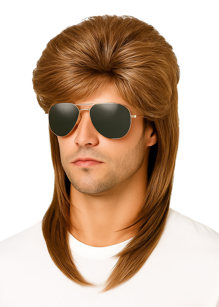 Adult Brown Mullet Wig - 80s Retro Rocker Costume Accessory