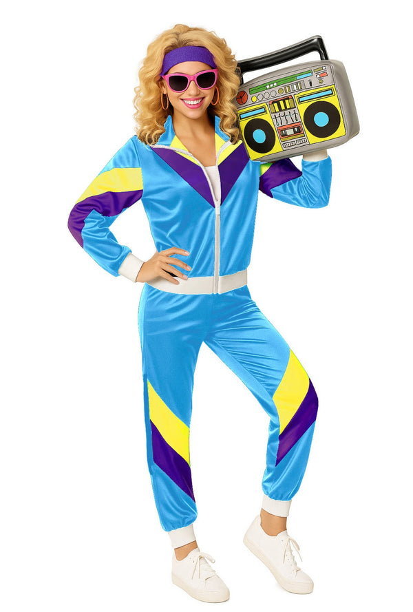 Womens 80s Shell Suit Costume - Retro Tracksuit Neon Windbreaker Set
